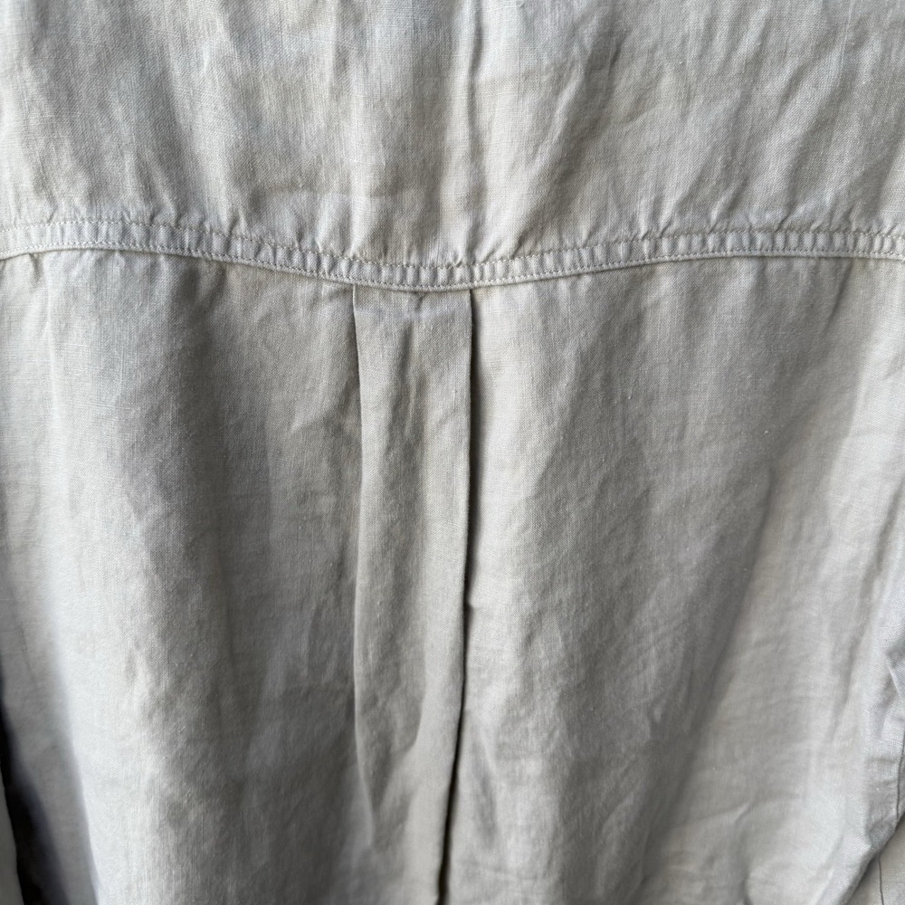 Womens 100% Linen Tan Roll Tab Sleeves, Zip Pockets, Lagenlook Blouse Top Large - Picture 4 of 7